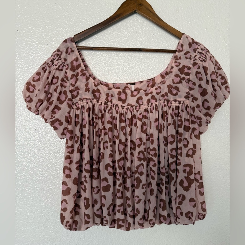 Free People Pink and Brown Leopard Print Top size M Women’s Cropped
